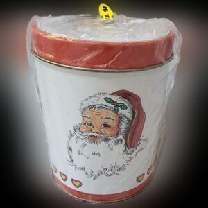 🎄Vintage Small Christmas Tin Can with Santa Metal Canister 5 1/4" Tall
